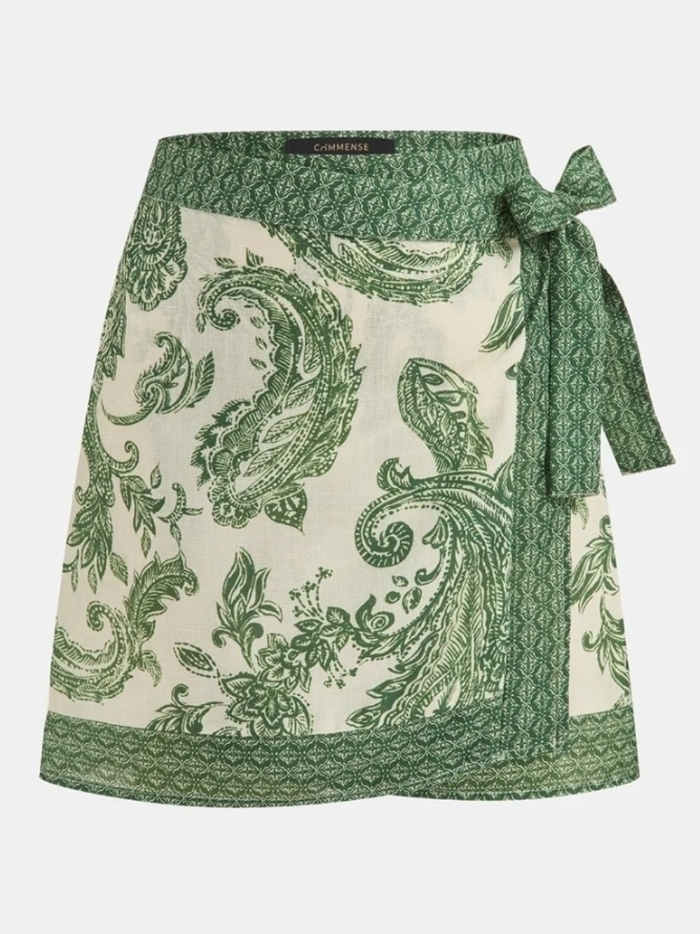 Commense Cream & Green Paisley Wrap Mini Skirt Medium $20 EUC